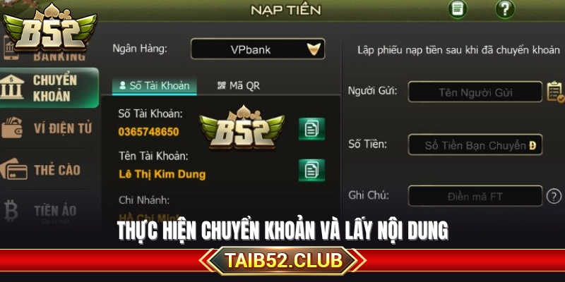 Tiến hành chuyển tiền và sao chép nội dung giao dịch
